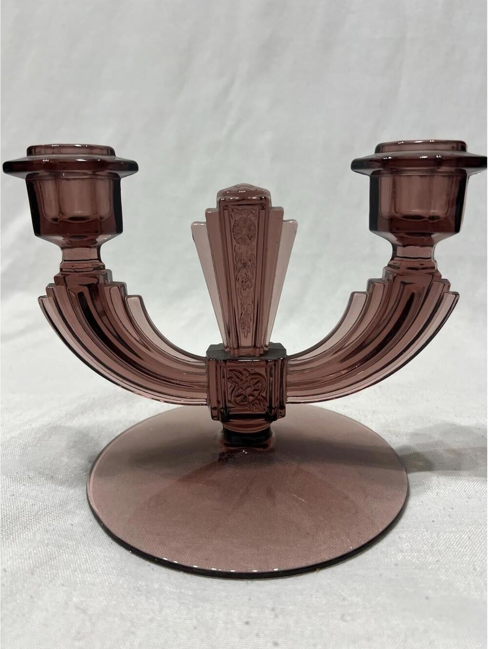 1960’s SINGLE - TIFFIN 3 Branch Amethyst Glass Candle Holder, 15360 Pattern  EUC